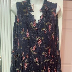 Rebecca Taylor Silk Elegant Black Dress with Floral Accents